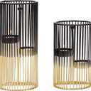 Juvale Set of 2 Black and Gold Geometric Candle Holders for Modern Table Decor (2 Sizes) - Black and Gold Candle Holder Set for Table Centerpieces