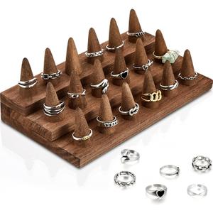 Juexica 18 Fingers Wood Ring Display Wooden Finger Ring Stand for Selling Jewelry Display Holder Showcase for Storage(Brown)