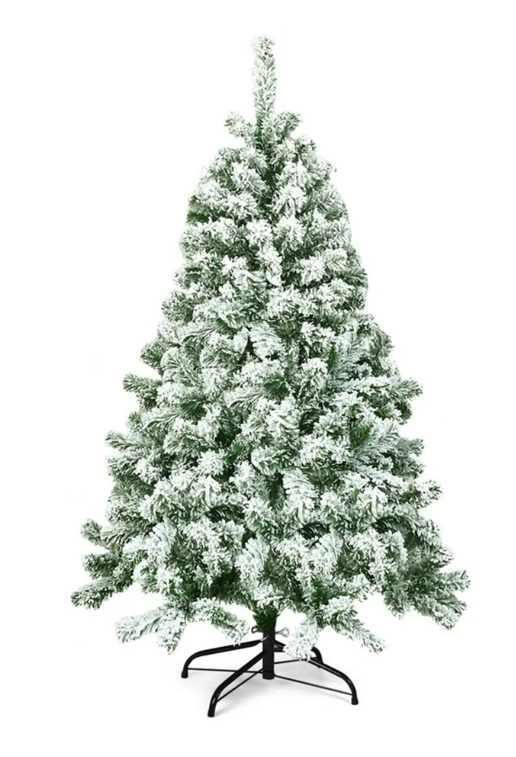 4.5FT Artificial Hinged Christmas Tree Snow Flocked Pine Tree w/400 Tips and Foldable Base