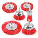 POLIWELL Nylon Abrasive Brush for Drill, 6 Pack Nylon Filament Wire Wheel & Cup Brush Set, 1/4 Inch Hex Shank, 3 and 2.6 Red Coarse Abrasive Bristle Drill Brushes for Paint, Corrosion, Rust Removal