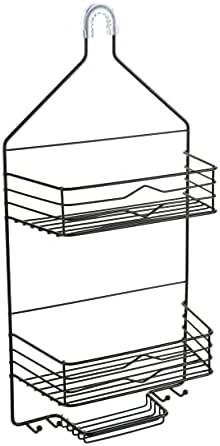 Bath Bliss Aztec Hanging Shower Caddy | Bathroom Storage & Organization | Shower Head Hang | Holds Large Bottles | Accessory Hooks | Suction Cup Backing | Matte Black