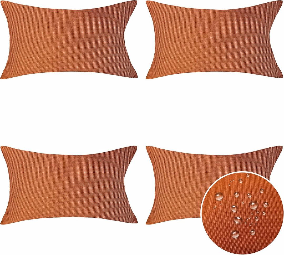 Home Brilliant Outdoor Pillows Covers for Patio Rectangle Pillow Cover 12x20 Lumbar Throw Piillow Covers Decorative Pillowcases Fall New Year, Set of 4, 12 x 20, Burnt Orange