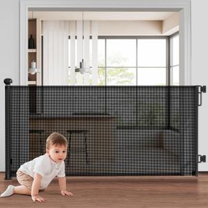 Retractable Baby Gates, 71" Wide Dog Gate, Mesh Pet Gate for Stairs, Door, Corridors, Bedrooms and Various Other Scenarios for Indoor or Outdoor (Black)