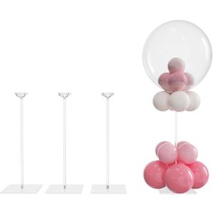 YALLOVE Clear Acrylic Tabletop Balloon Stand Kit, 15.75 Inch 4 pack Balloon Stick Holder with Base for Table Top Centerpiece Party Decoration (Balloons Not Included)