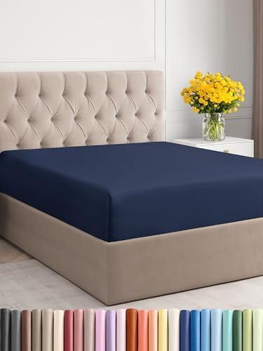 Full Fitted Bed Sheet - Bottom Single Fitted Sheet Only - Ultra-Soft Hotel Luxury Bedding w/ 8-16 Inch Deep Pockets - Breathable, Cooling & Wrinkle Free - Easy-Fit, Fade & Shrink Resistant - Navy Blue