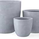 Kante 18",14",10" Dia Concrete Round Planters (Set of 3), Outdoor Indoor Large Planter Pots with Drainage Hole and Rubber Plug for Home Patio Garden, Slate Gray