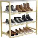 HOMEFORT 4-Tier Shoe Rack, Shoe Storage Shelf, Industrial Shoe Tower, Narrow Shoe Organizer for Closet Entryway, Small Shoe Rack Table with Durable Metal Shelves, Gold