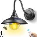 SIEDiNLAR Solar Barn Light Outdoor 3 Modes 2 Lighting, Aluminum Gooseneck Wall Light Vintage Farmhouse Waterproof with Remote & Motion Sensor for Barn Garage Shed Chicken Coop Porch Black (1 Pack)