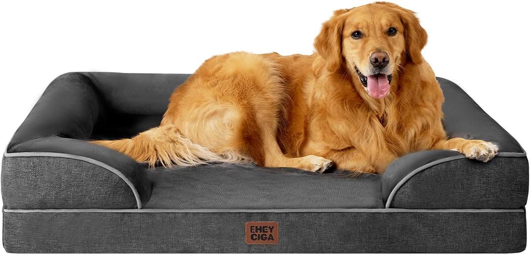 EHEYCIGA Orthopedic Dog Beds for Extra Large Dogs, Waterproof Memory Foam XL Pet Bed with Sides, Non-Slip Bottom and Egg-Crate Foam Big Dog Couch Bed with Washable Removable Cover, Dark Grey (44.0"L x 32.0"W x 6.5"Th)