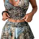ksotutm Leopard Printed Skirt Set Sexy Vest Halter Top Mini Skirt Summer Outfits for Women Vacation Sets (Green, S)