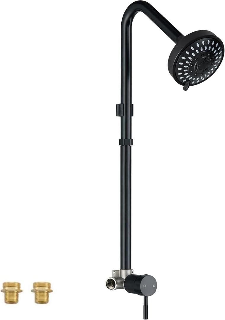 Outdoor Shower Faucet Kit, Matte Black Single Handle Outdoor Shower Fixtures with High Pressure 5 Mode Shower Head and Valve for Yard, Pool