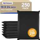 Metronic Poly Mailers 19x24 250Pcs Large Shipping Bags for Clothes,Heavy Duty Shipping Envelopes Bulk for Small Business,Strong Adhesive Self-Seal Plastic Mailing Bags for E-Commerce Packaging, Black
