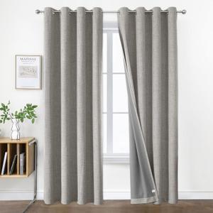 Joydeco 100% Blackout Curtains 84 Inch Length 2 Panels Set, Room Darkening Curtains for Bedroom, Grommets 100% Black Out Textured Thermal Light Blocking Drapes Privacy Protection, 52W x 84L Inch (Greyish White)