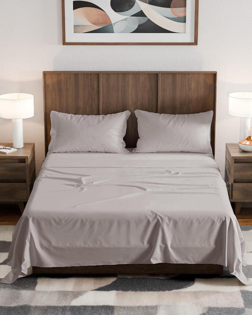 Olympic Queen Sheet Set 66x80 - 4 Piece RV Olympic Queen Size Sheets - Soft, Breathable & Cooling - Fits 14” to 16" Mattress w/ Deep Pockets - Comfy Luxury Bedding - Fade & Wrinkle Free - Light Grey