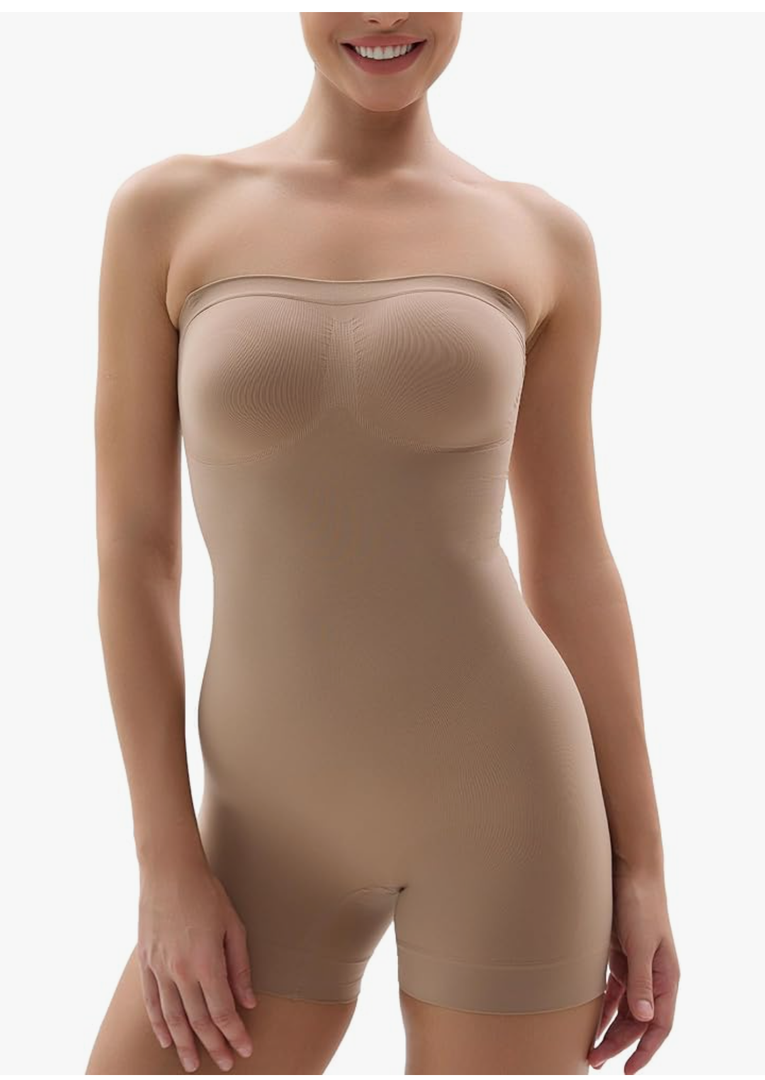 SHAPERX Strapless Shortie Bodysuit for Women Tummy Control Shapewear Seamless Sculpt Body Shaper with Removable Straps L/Xl
