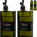 Olive Oil Dispenser Bottle for Kitchen with Bamboo Tray- 16.9oz Glass Oil and Vinegar Dispenser Set, Soy Sauce & Syrup Bottle, Modern Hostess Gift (Green, Set of 2)