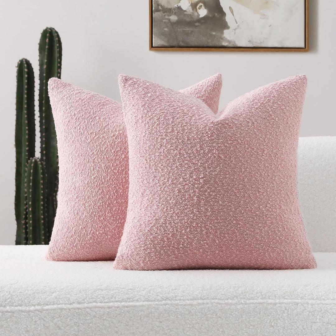 FUTEI Pack of 2 Pink Decorative Throw Pillow Covers 26x26 Inch Soft Cozy Solid Boucle Textured Euro Pillow Shams,Modern Home Decor for Couch Bed Living Room