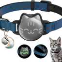 Waterproof Airtag Cat Collar, Breakaway Cat Airtag Collar with Luminous & Reflective Pattern Strap, Lightweight Kitten Collars for Apple Air tag, Hidden Holder for GPS Tracker - Cats, Kittens (9-13") (Cyan Blue)