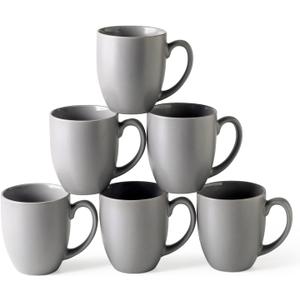 AmorArc Coffee Mugs Set of 6, Ceramic coffee mugs with large handle for Men Women,16oz Coffee Mugs for Coffee,Tea,Latte,Cocoa. Easy to Hold&Clean, Dishwasher&Microwave Safe, Matte Grey