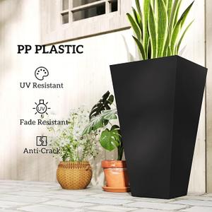 Outsunny Tall Planters for Outdoor Plants , 28 in Taper Planters with Drainage Holes, Indoor Grande Plant Pots, Front Porch Decor (Black)