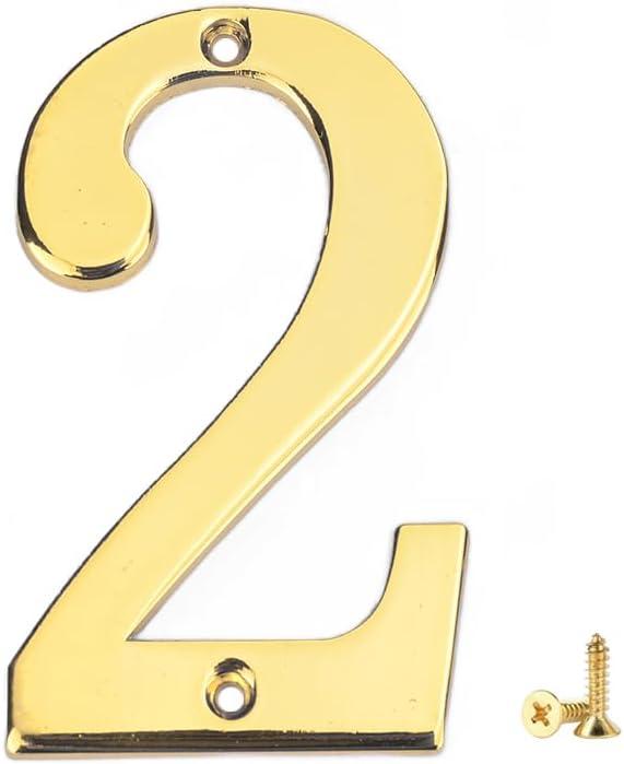 1Pcs 3Inch Metal House Numbers with M2 Screws Solid Zinc Alloy Mailbox Numbers for Outside, 3D Address Numbers for House, Apartment, Office, Hotel Room, Mailbox Signs (Golden, No.2)