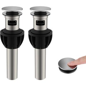 Hibbent 2 Pack Metal Bathroom Sink Drain with Overflow, Pop Up Detachable Stopper, Stainless Steel Vessel Lavatory Vanity Sink Strainer, Anti-Clogging Design, Chrome