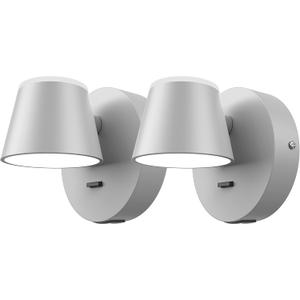 URSOLA Wall Light Set of Two, LED Wall Sconce with On/Off Switch USB Charging Port 110 Volt Hardwired Wall Lamp 350 Rotatable Up Down Sconces Wall Lighting (Grey) (2 PCS Hardwired, Gray)