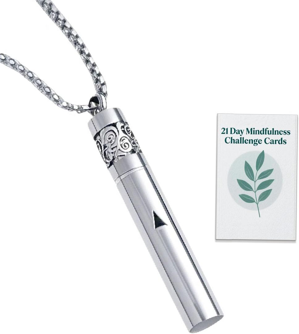 Mindfulness Breathing Necklace & Essential Oil Diffuser for Women Men Gift 2-in-1 Stainless Steel Breathlink Jewelry for Inner Balance, Daily Focus, Yoga, and Meditation (Silver)