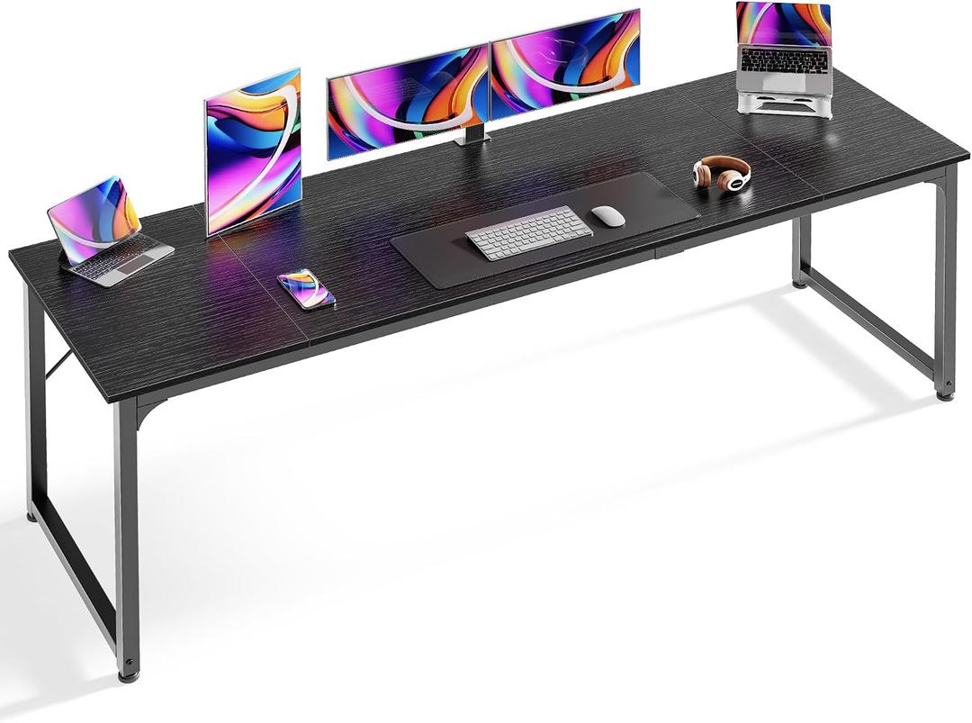 Huuger Computer Desk, 80 Inch Office Desk, Gaming Desk with Storage, Writing Desk Work Desk for Home Office, Study, Long Simple Desk, Large Legroom, Metal Frame, Black