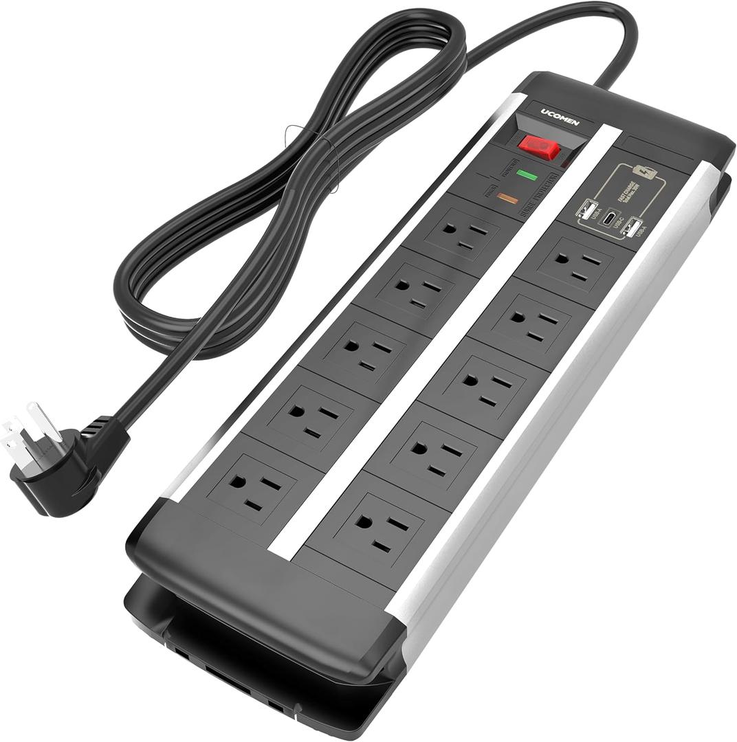 10-Outlet Surge Protector Power Strip with 20W PD USB C and 2 USB A Ports, Widely Spaced Dual-Row, 6.6ft Heavy Duty Extension Cord, 15A/1875W UL Listed Wall Mountable for Desk Accessories