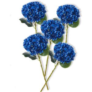 PARTY JOY 5PCS 15.4In Artificial Hydrangea Silk Flowers Bouquet Faux Hydrangea Stems for Wedding Centerpieces Home Decor (Blue)