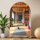 Hasipu 67" x 40" Arched Rolling Home Gym Mirror with Wheels, 360 Swivel Body Mirror with HD Tempered Glass, Large Floor Mirror for Yoga Room, Dance Studio, Bedroom & Home Gym (White)