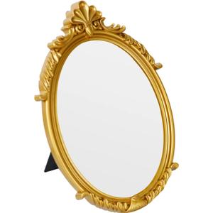 Decorative Vintage Oval Makeup Mirror with Gold Plastic Frame, Tabletop Mirror-7.5 x 11 inches