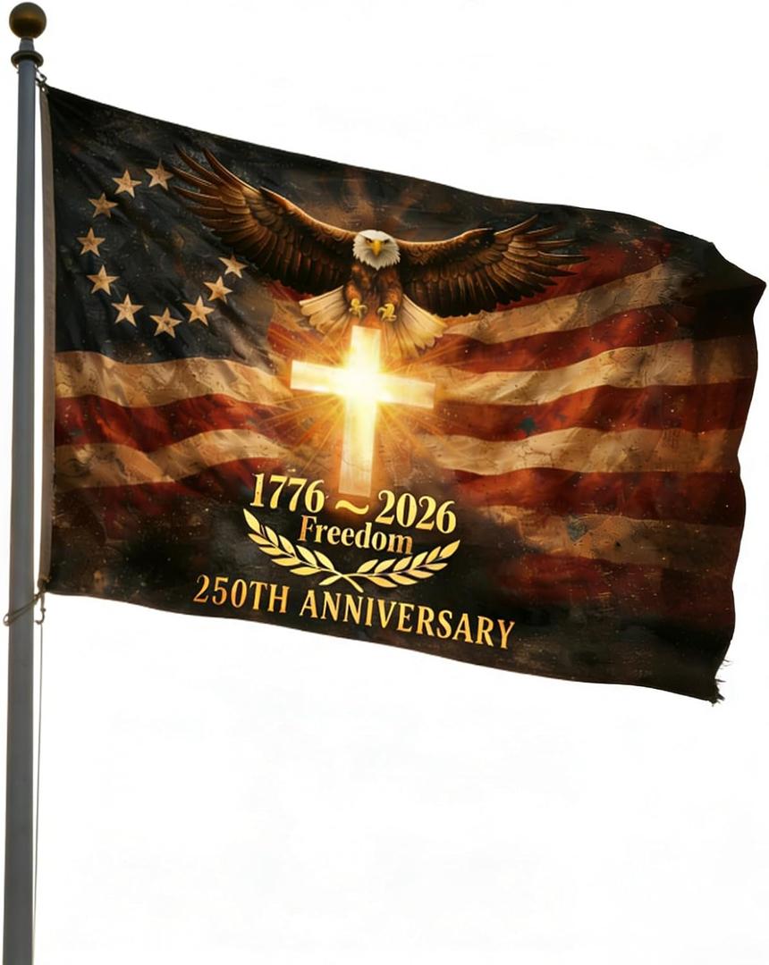 250th Anniversary USA Flag 3x5 ft,250 Year Anniversary Flag,Double Sided Flags Heavy Duty,UV Protection & Fade Resistant & Reinforced Brass Grommets,1776-2026 250 Years Birthday Patriotic Decor for Outdoor,Front Door,Porch,Wall (Luminous Cross)