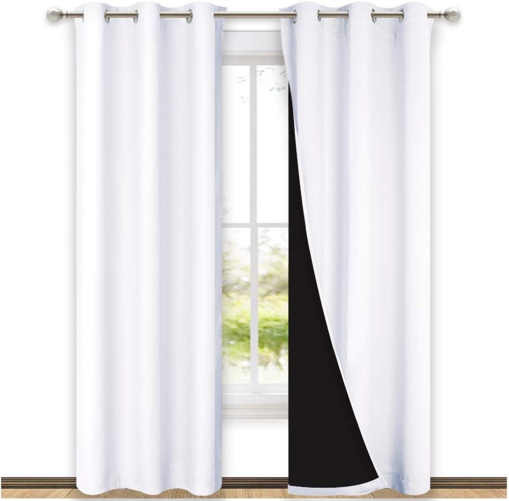 NICETOWN White Blackout Curtains 84 inches Long, Full Light Blocking Drapes with Black Liner for Nursery, Thermal Insulated Draperies for Hall, Villa (2 Pieces, 42 inches Wide Each Panel, Pure White)