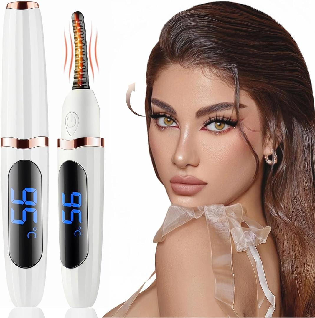 Heated Eyelash Curler - Heated Lash Curler Electric Eyelash Curler 3 Temp Settings for Makeup Tools for Achieving A Natural Curl and Long Lasting Eyelashes, Designed for Women, White