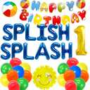 JeVenis Splish Splash 1st Birthday Decorations for One Year Old Boys Party Themed First Birthday for Summer Beach Party Hawaiian Luau Tropical Party Supplies (blue)