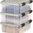 IRIS USA 27 Qt Storage Bins with Gasket Seal Lid, 3 Pack - BPA-Free, Heavy Duty Moving Containers Tight Latch, Weather Proof Tote, WEATHERPRO - Clear/Chrome