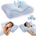 Memory Foam Side Sleeper Pillow for Neck and Shoulder Painf,Cervical Support,Queen Size Cooling Contour Pillow with Dual-Height, Orthopedic Ergonomic for Side, Back, Stomach Sleeper (Blue)