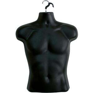 Male Mannequin Torso Hollow Back Body Stackable Dress Form with Hanging Hooks for Tshirt Display, Countertop, Craft Shows, Photos and Design, S-M Clothing Size (Black, Set of 1)