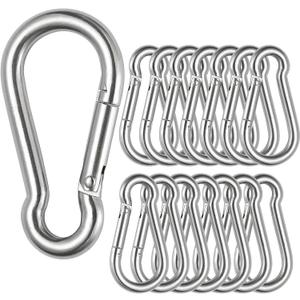 15 Pack Stainless Steel 1/4 in Spring Snap Hooks M6 x 2-3/8 inch Key Carabiner Clip Heavy Duty Non Locking Carabiner Keychain Quick Links Hammocks Hooks for Camping Hiking Swing Pet Leash