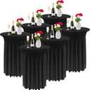Kochorie 6 Pieces Cocktail Table Skirt Round Cocktail Table Covers 32 x 43 Inch Spandex Stretch High Top Table Cloth for Wedding Table Bar Banquet Party Supplies (Black)