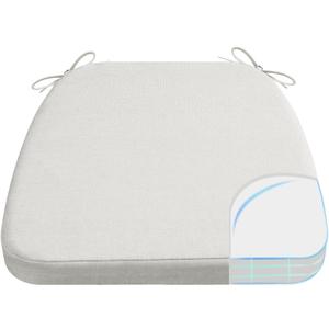 AAAAAcessories D-Shaped Chair Cushions, 2" Thick Dining Chair Pads with Ties and Removable, Machine-Washable Cover, 17" x 16", Natural Linen