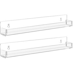 2 Pack Clear Nail Polish Rack Wall Mounted,15 inch Invisible Acrylic Floating Bookshelf,Small Toy Storage Wall Shelf Modern Picture Ledge Vinyl Record Display Shelf Holder