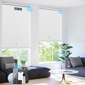 Motorized Blinds with Remote ControlSolar Panel Included 100% Blackout Smart Roller Blinds Automatic Blinds for Windows Cordless Electric Shades Compatible with Alexa Tin Grey,35" W*72" H (35"W x 72"H)