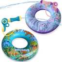 2 Pack Kids Pool Float with Water Gun, Inflatable Swim Ring Pool Toys for Kids Ages 3-12, Dinosaur & Mermaid Squirt Gun Floaties for Pool Party, Beach, Backyard Water Fight Summer Toy