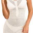 Women's Crochet Swimsuit Coverup Hollow Out Sleeveless Dress for Women 2026 Knit Button Tank Dresses (White, S)