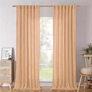 BGment Peach Linen Curtains 96 Inch Length 2 Panels for Living Room, Rod Pocket Light Filtering Semi Sheer Drapes for Bedroom Dining Lightweight Back Tab Window Treatments, 52 Inch Wide Each Panel