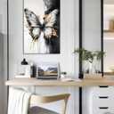 Butterfly Canvas Wall Art Black and White Watercolor Picture Abstract Gold Butterfly Painting Prints Animal Art for Living Room Modern Home Office Wall Decor Framed(Art-6,16.00x24.00 inch)