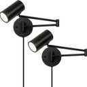 2 Pack Plug in Wall Sconce, Black Swing Arms Wall Lamp with Plug-in Cord Adjustable Wall Light for Bedroom Living Room (Light Source Included)